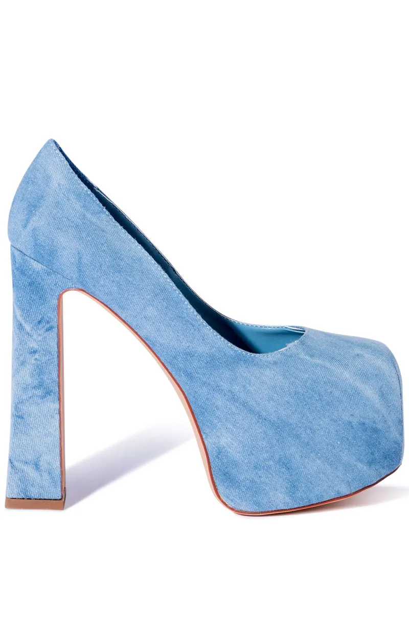 AZALEA WANG ELYSHA DENIM CHUNKY PUMP