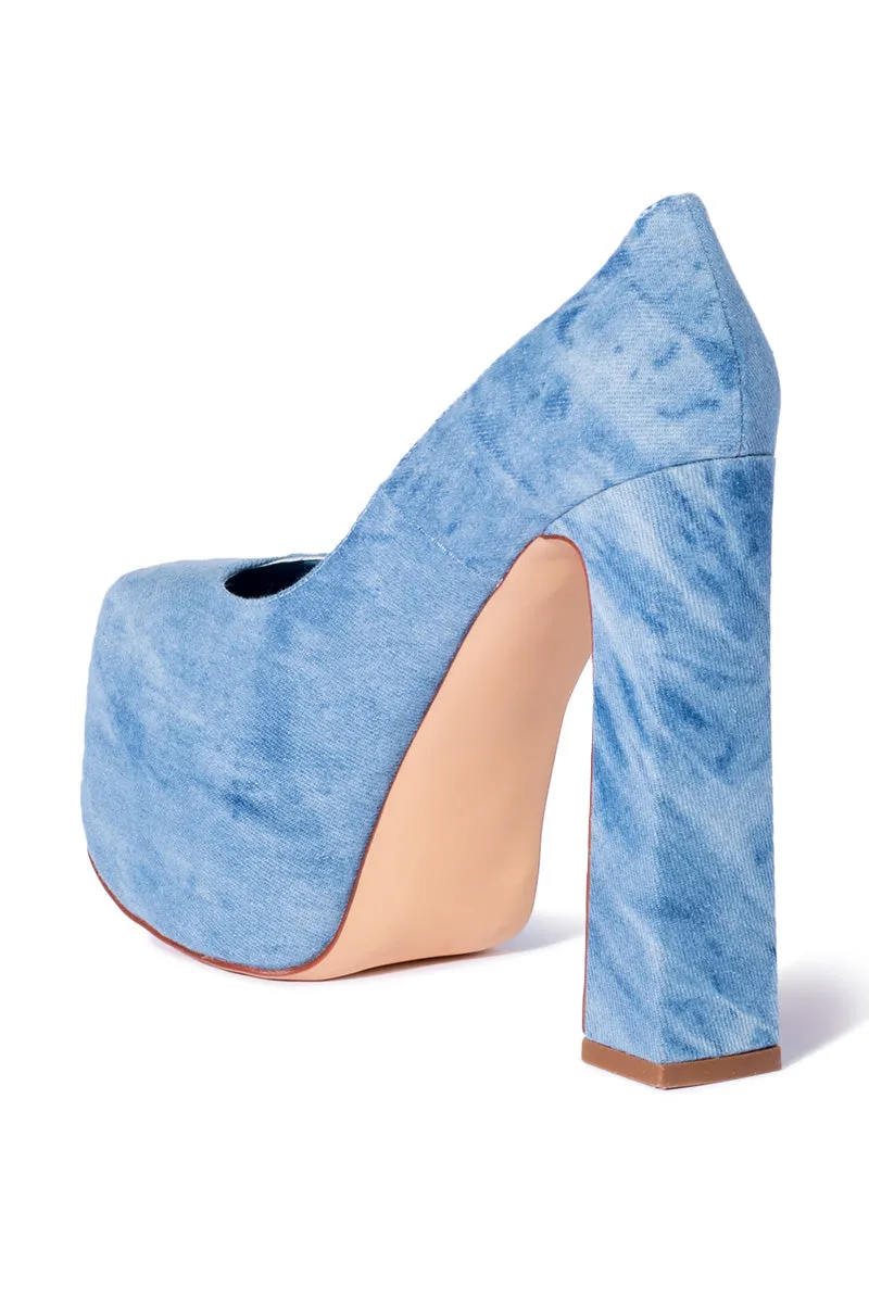 AZALEA WANG ELYSHA DENIM CHUNKY PUMP