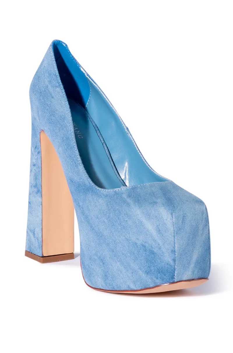 AZALEA WANG ELYSHA DENIM CHUNKY PUMP