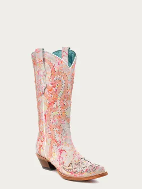 CORRAL C3980 FLOURESCENT NEON Orange White COWBOY Boots ON SALE!