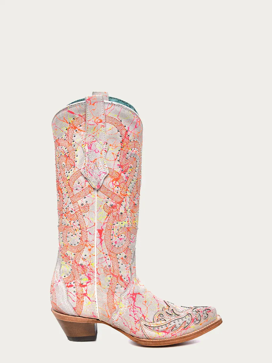 CORRAL C3980 FLOURESCENT NEON Orange White COWBOY Boots ON SALE!