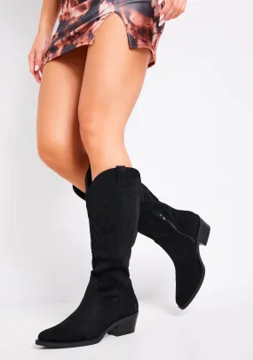 Gabby Black Suede Cowboy Boots