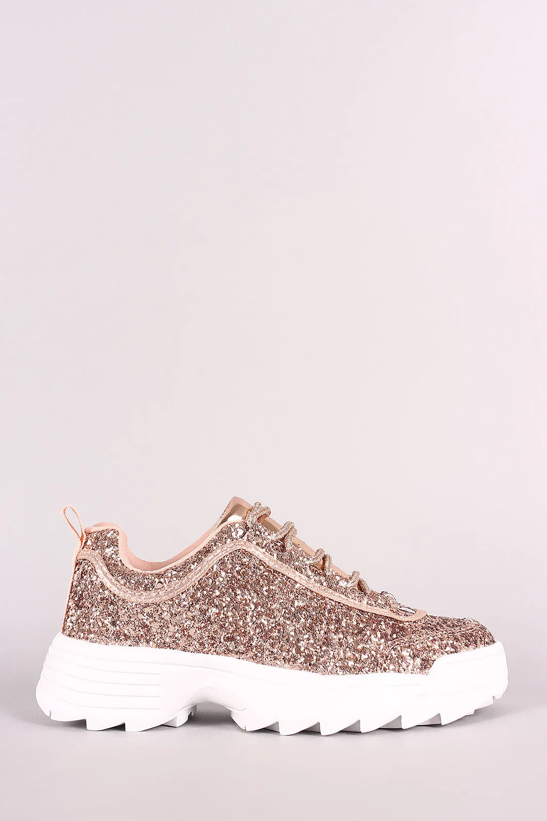 Glitter Patent Lace-Up Lug Sole Platform Sneaker