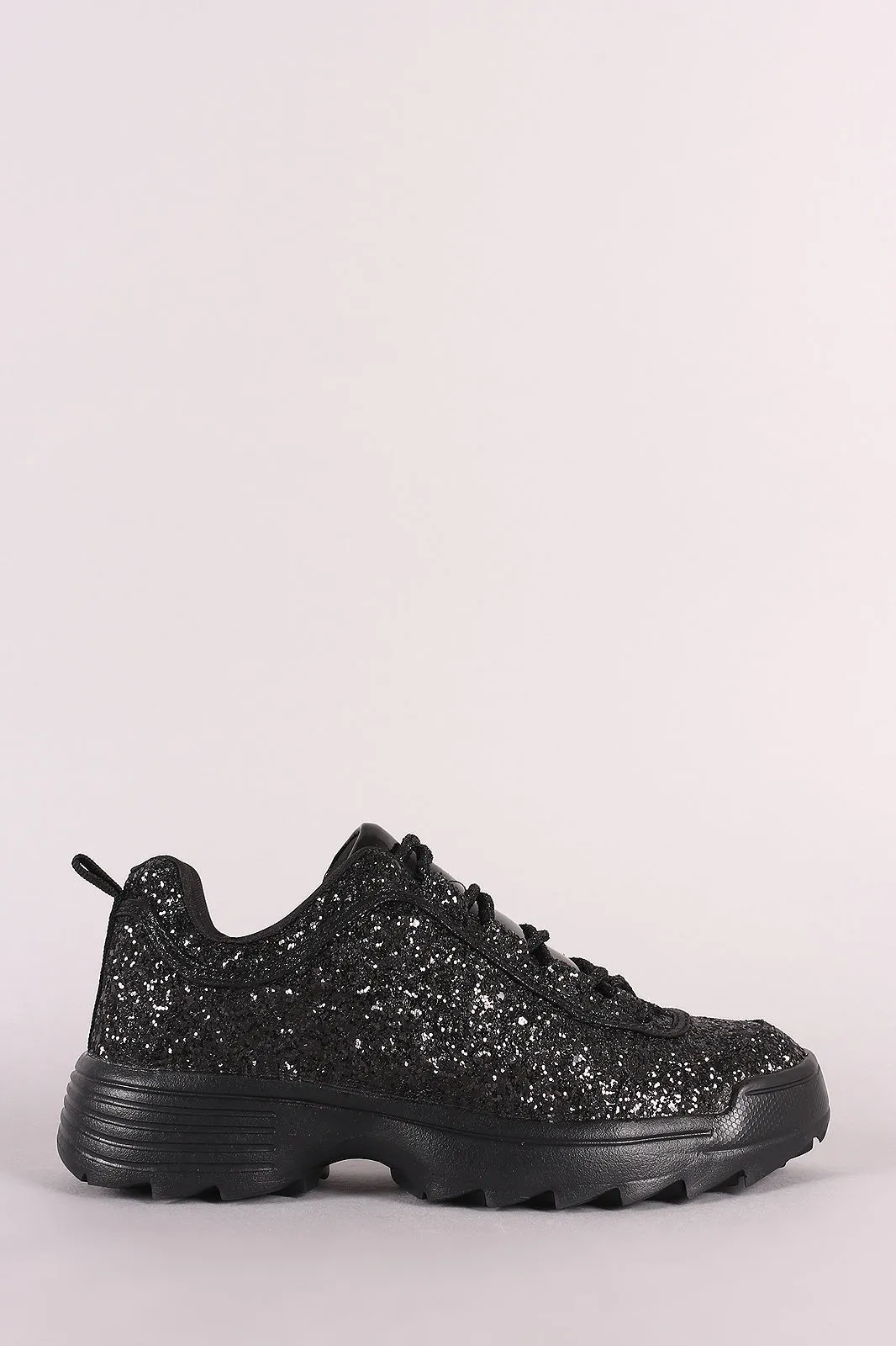 Glitter Patent Lace-Up Lug Sole Platform Sneaker