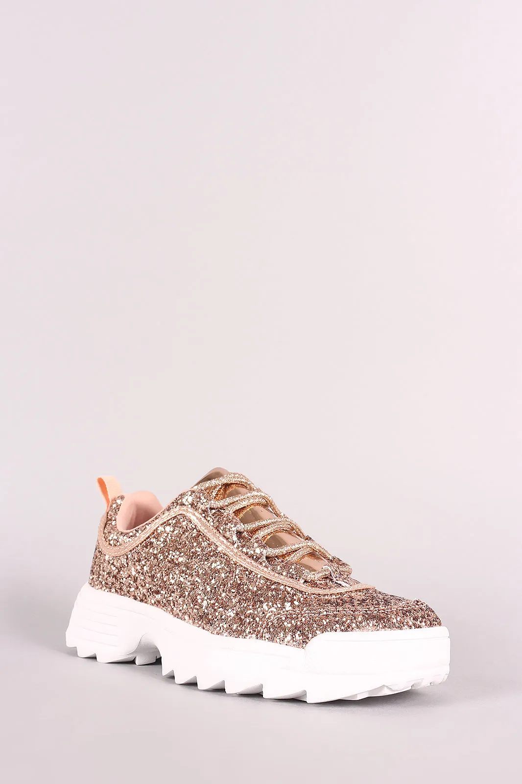 Glitter Patent Lace-Up Lug Sole Platform Sneaker