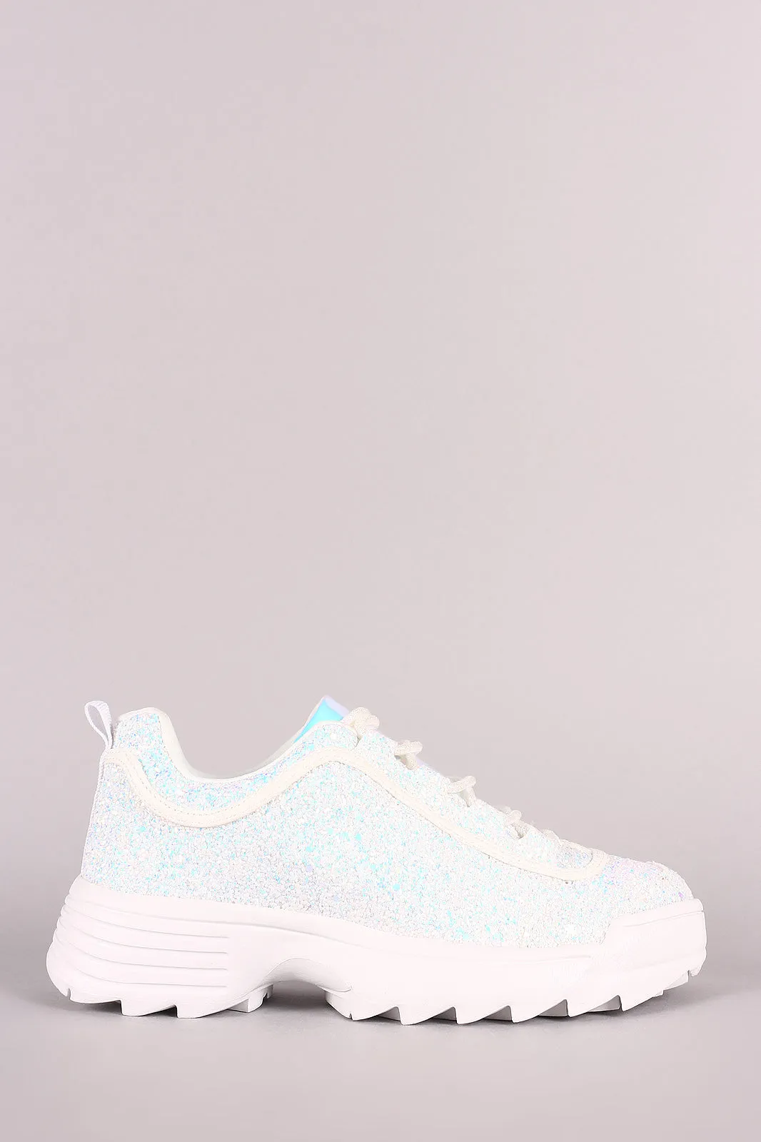 Glitter Patent Lace-Up Lug Sole Platform Sneaker