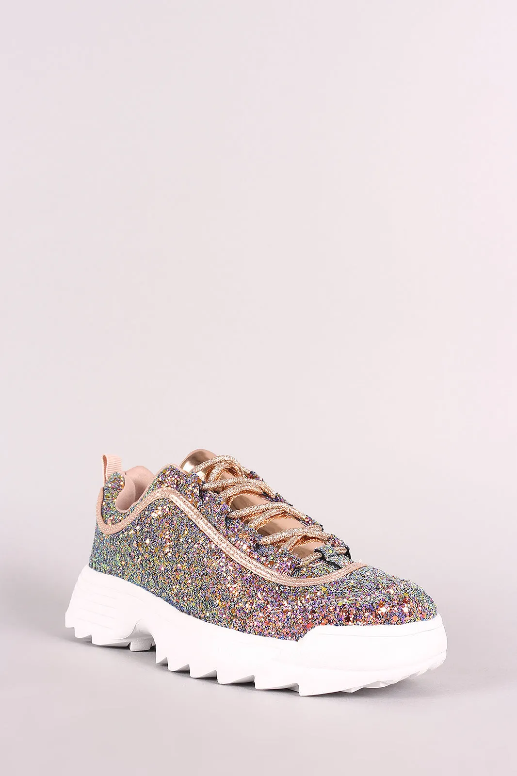 Glitter Patent Lace-Up Lug Sole Platform Sneaker