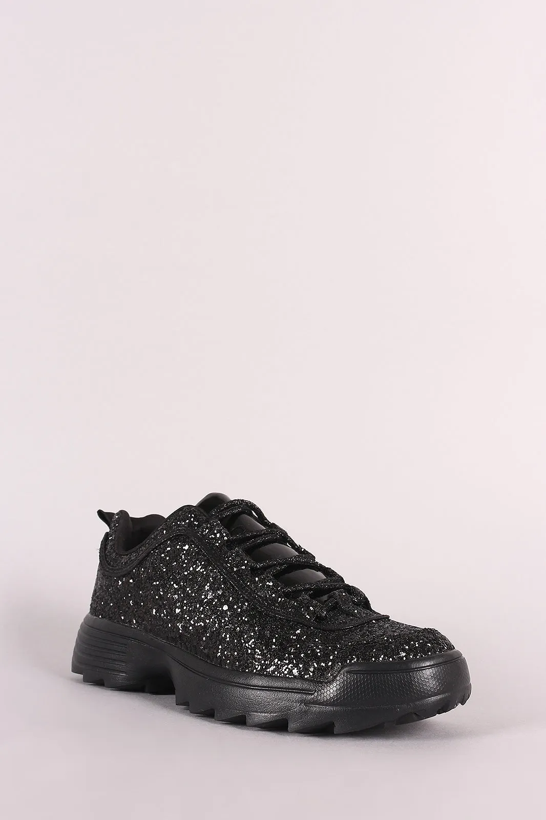 Glitter Patent Lace-Up Lug Sole Platform Sneaker