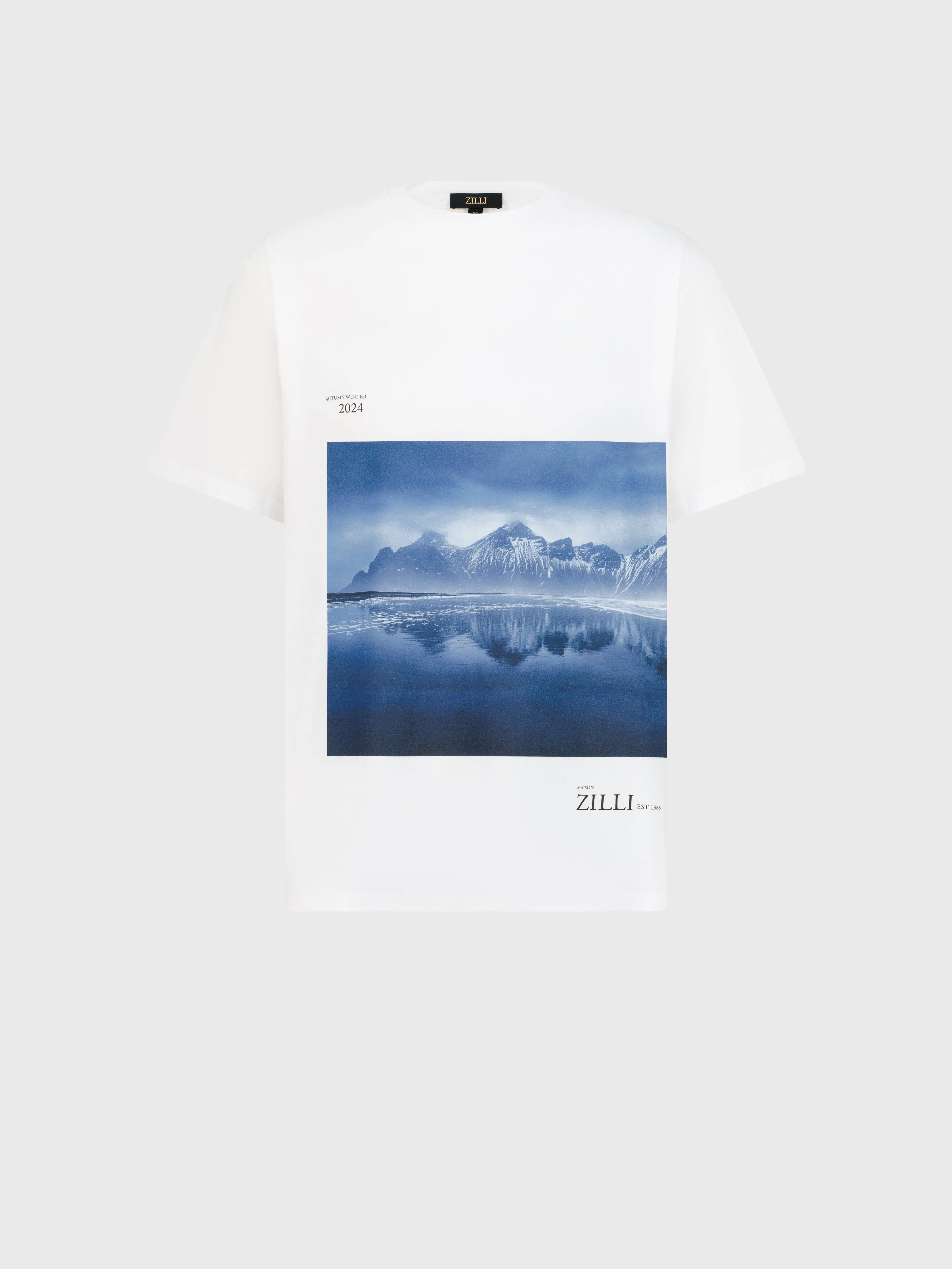 Knit T-Shirt with Serene Landscape Graphic White