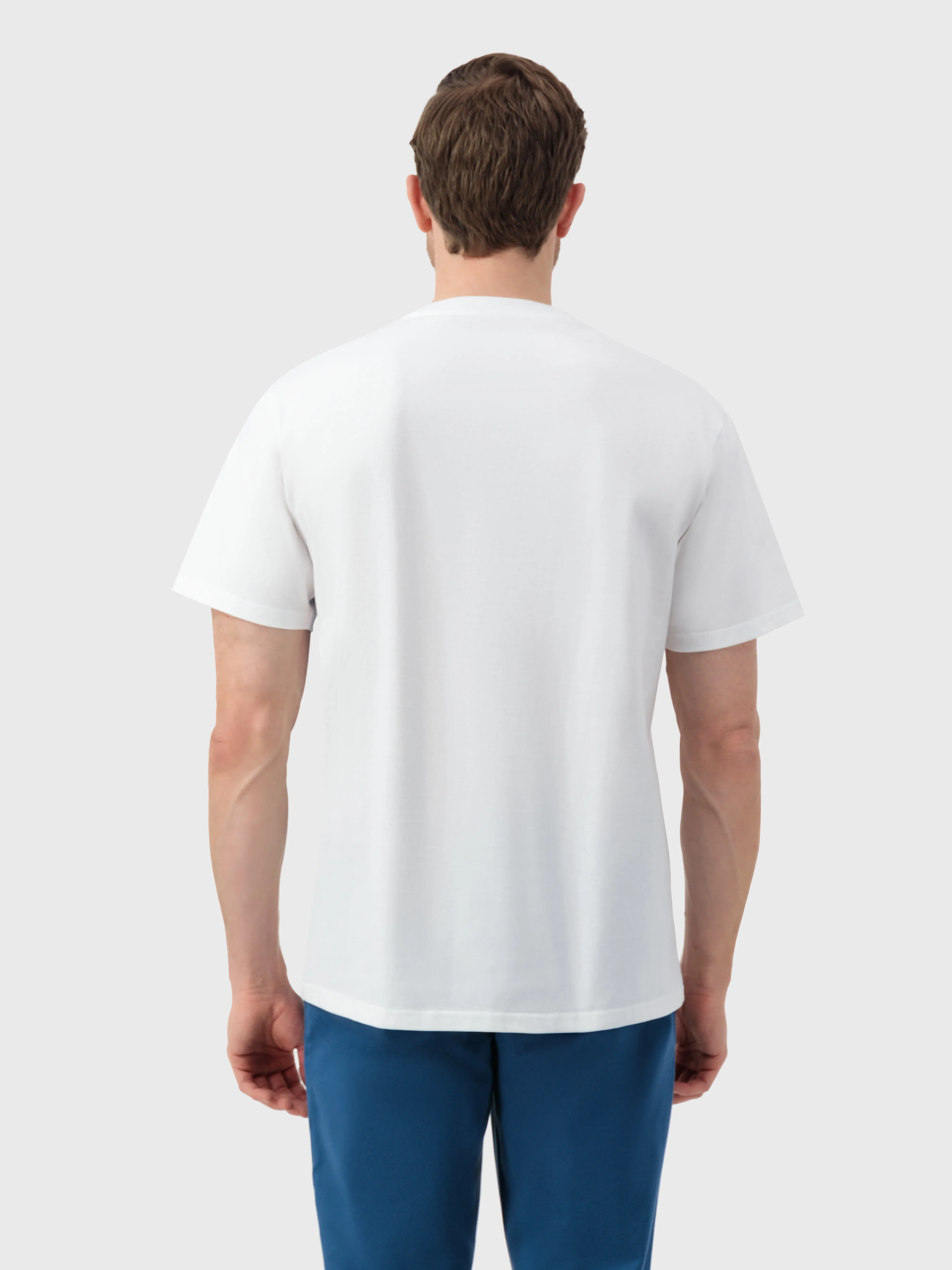 Knit T-Shirt with Serene Landscape Graphic White