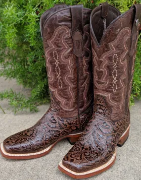 Ladies Brown Tooled Print Boot