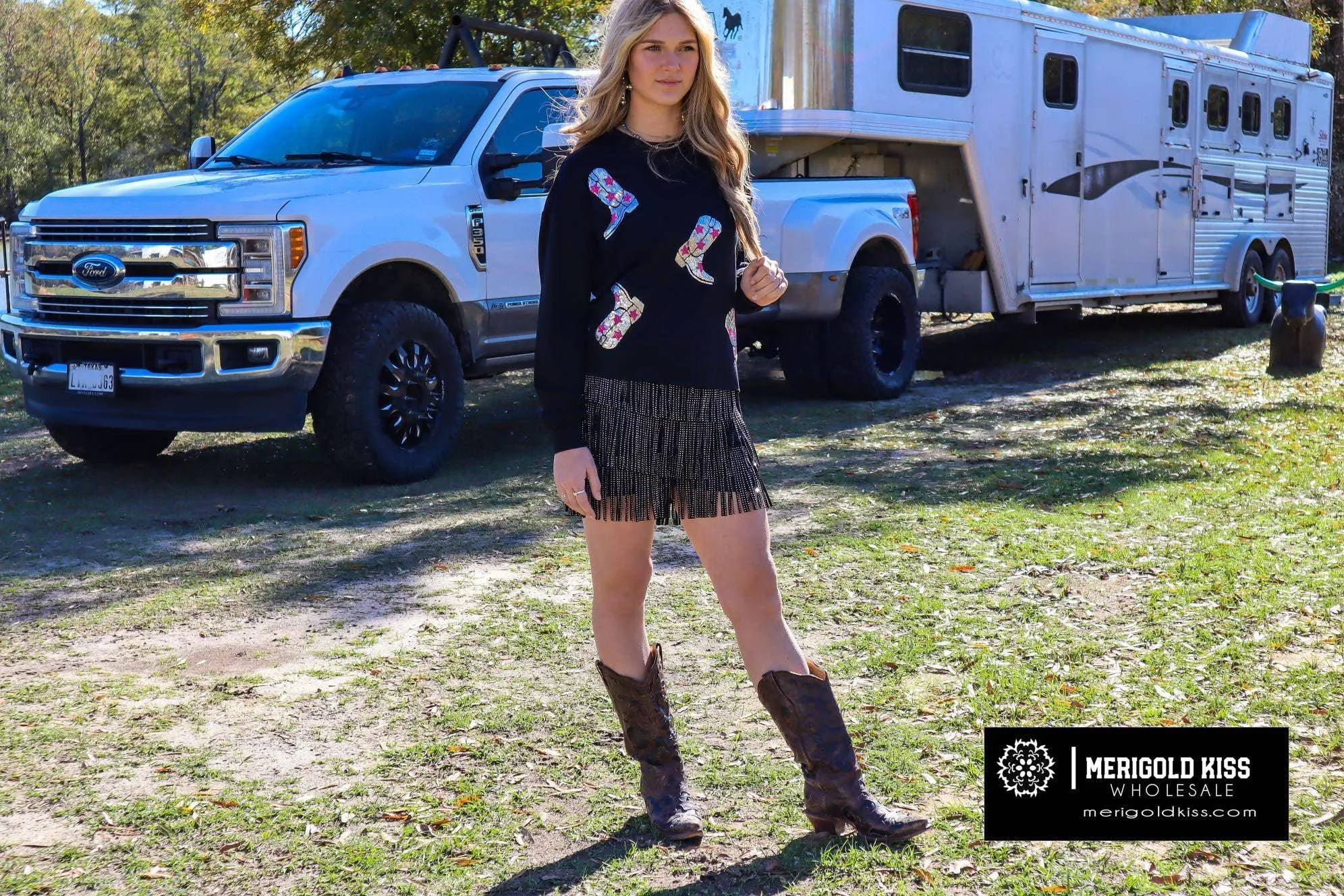 Made for Sparklin' Long Sleeve Sequin Boots Tee