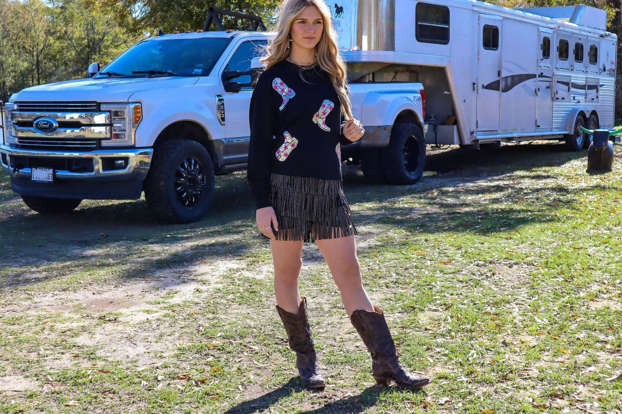 Made for Sparklin' Long Sleeve Sequin Boots Tee