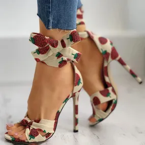 Nanas - Ankle Strap Heeled Sandals Fashion Printed