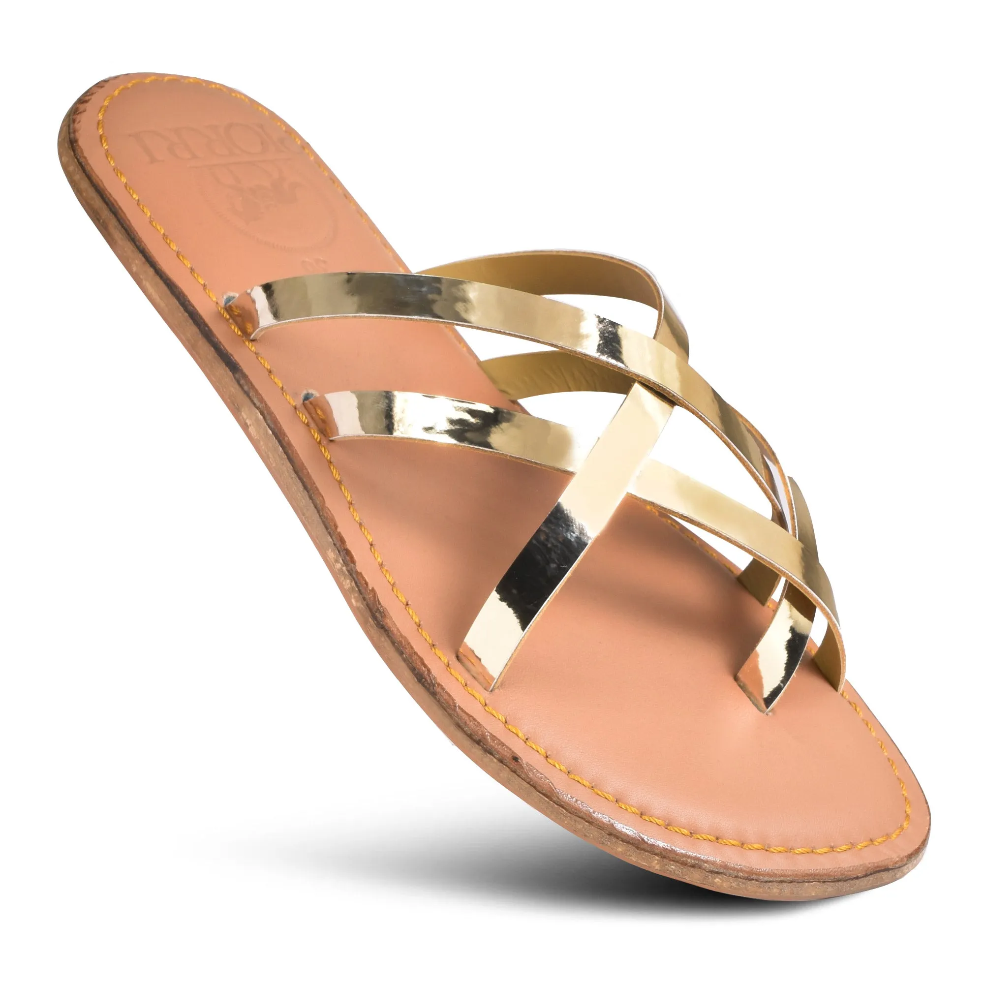 PIORRI by Aerothotic - Dione Women’s Split Toe Strappy Natural Leather Slide Sandals - LK2107