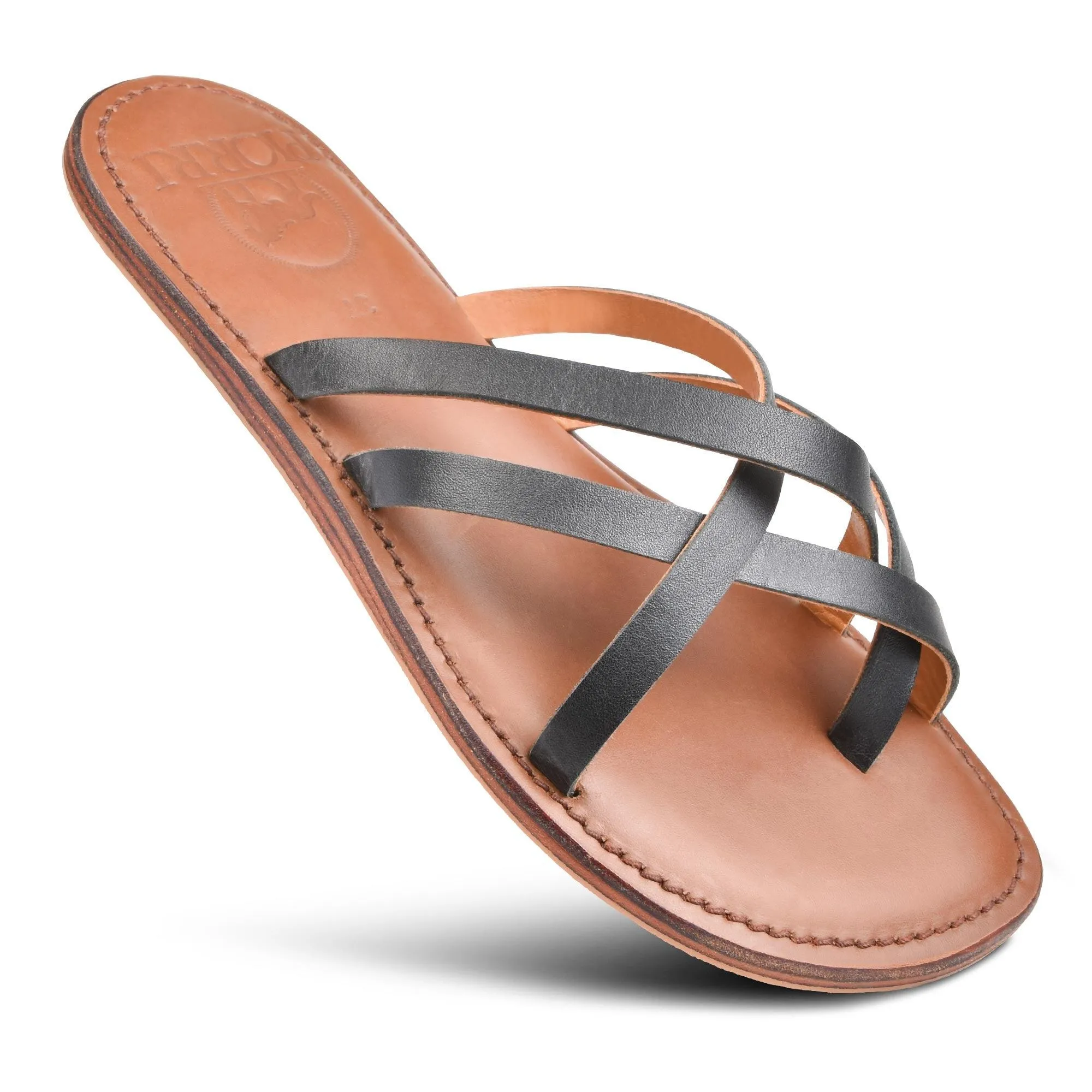 PIORRI by Aerothotic - Dione Women’s Split Toe Strappy Natural Leather Slide Sandals - LK2107