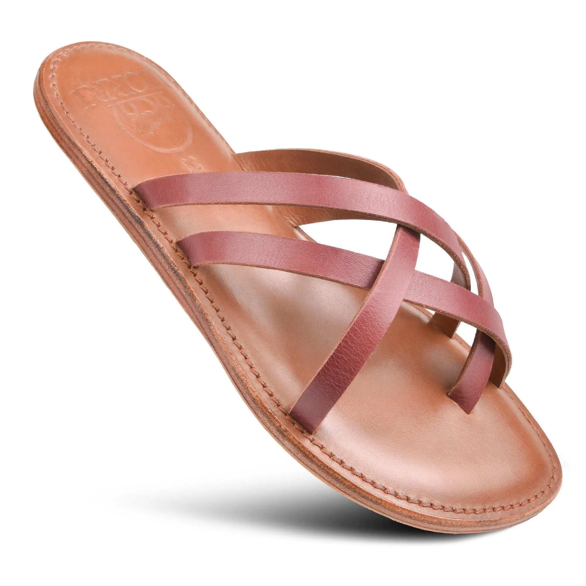 PIORRI by Aerothotic - Dione Women’s Split Toe Strappy Natural Leather Slide Sandals - LK2107