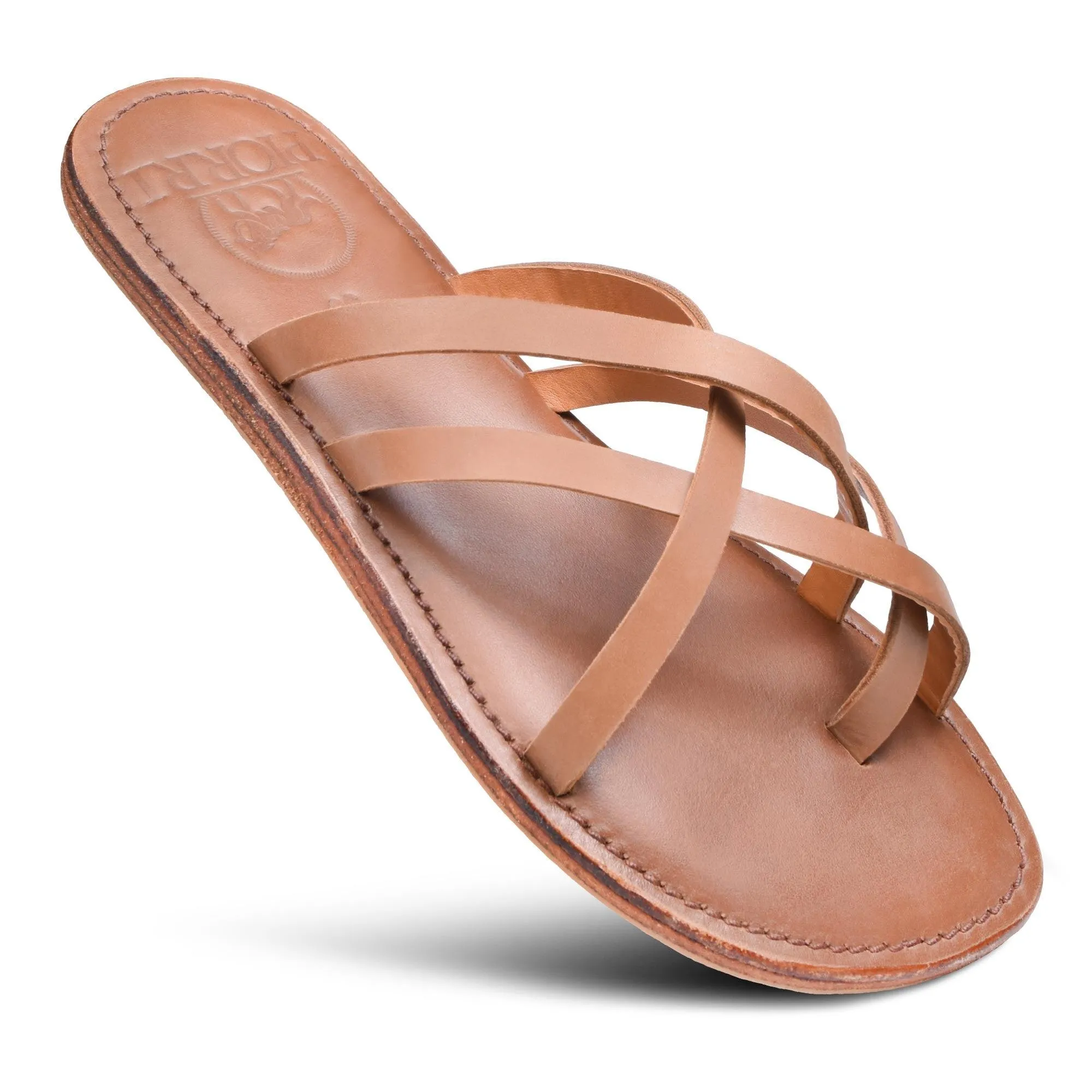 PIORRI by Aerothotic - Dione Women’s Split Toe Strappy Natural Leather Slide Sandals - LK2107