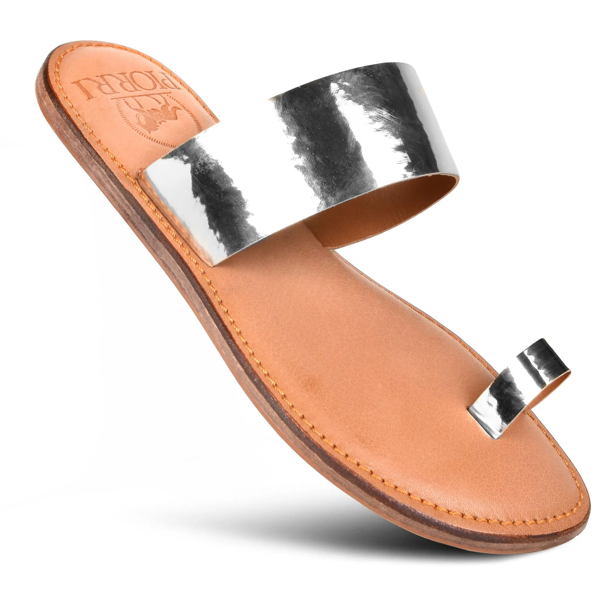 PIORRI by Aerothotic - Hestia Women’s Split Toe Natural Leather Slide Sandals - LK2103