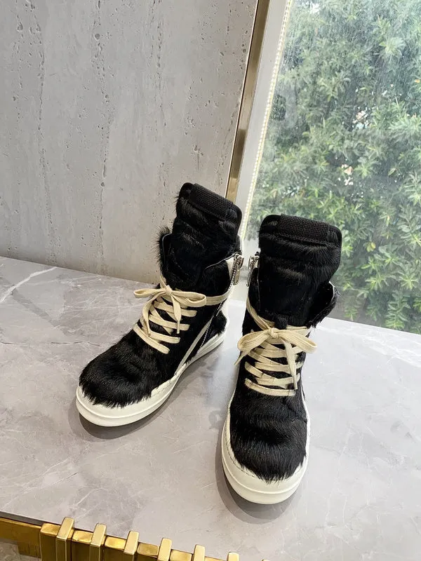 Rick Owens Geobasket Sneakers - Black Pony Hair