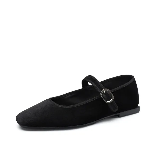 Smile Circle Velvet Mary Jane Ballet Flats