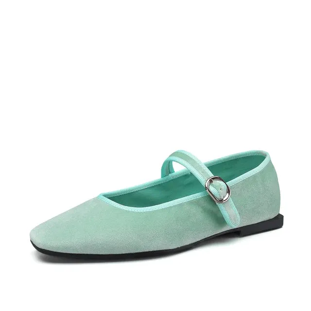 Smile Circle Velvet Mary Jane Ballet Flats