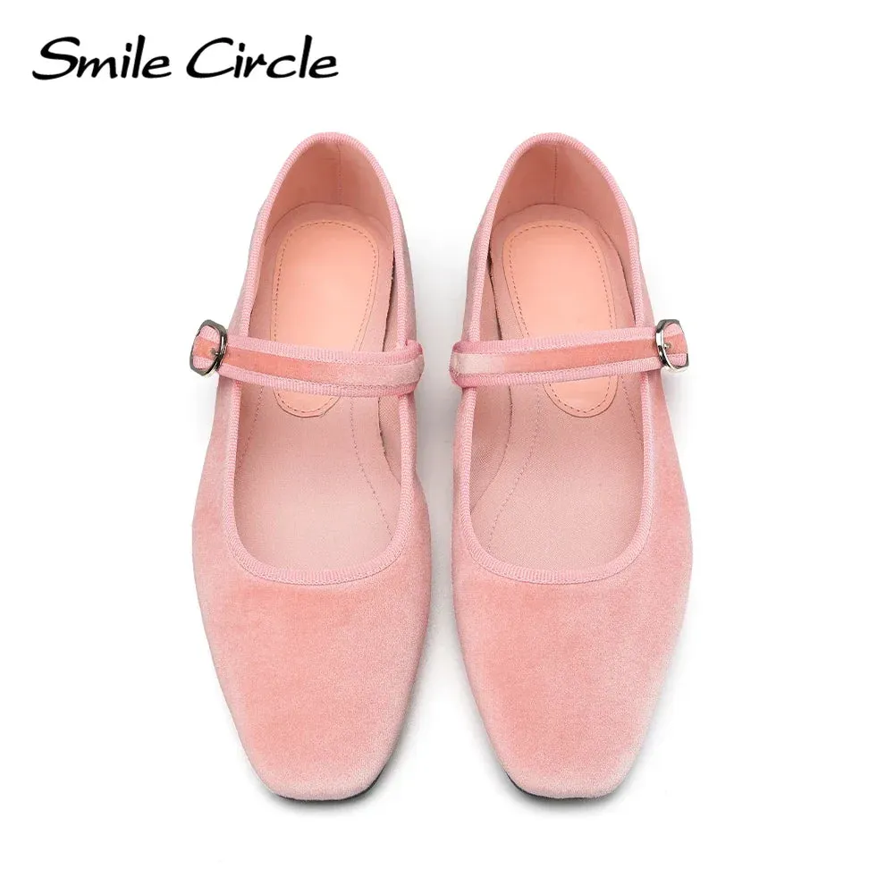 Smile Circle Velvet Mary Jane Ballet Flats