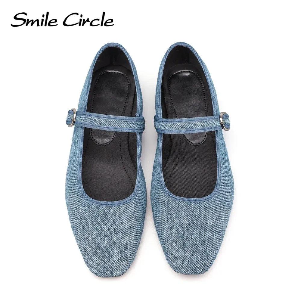 Smile Circle Velvet Mary Jane Ballet Flats