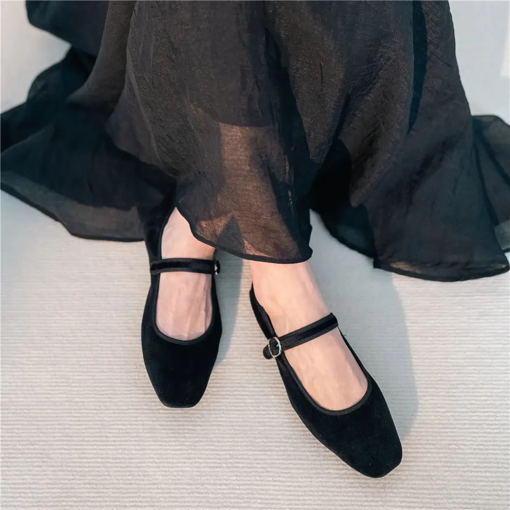 Smile Circle Velvet Mary Jane Ballet Flats