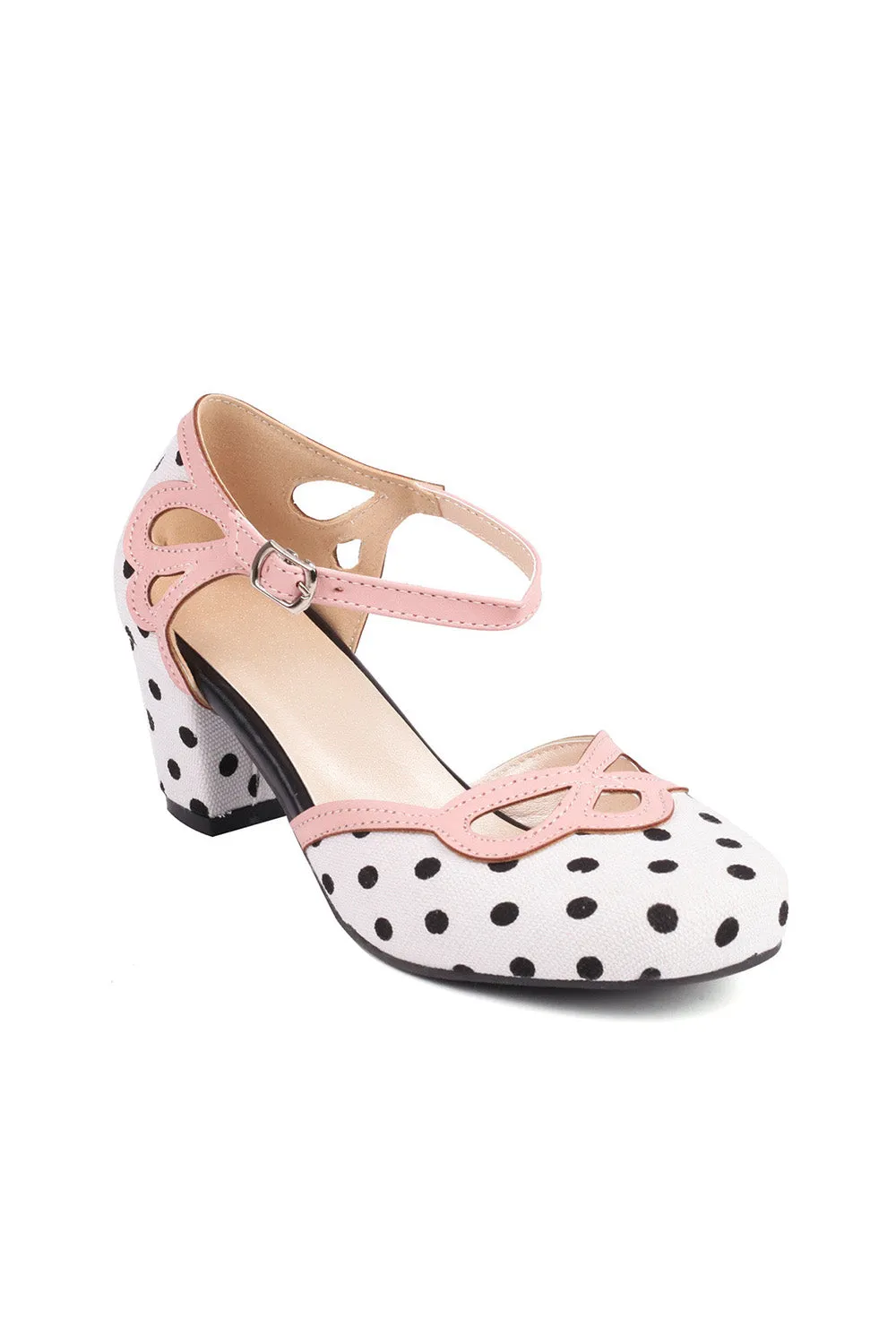 Stripe & Polka Dots Buckled High Heel Shoes