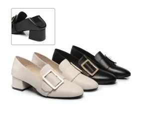 TARRAMARRA® Women Leather Square Buckle Almond Toe Low Block Heels Sammi