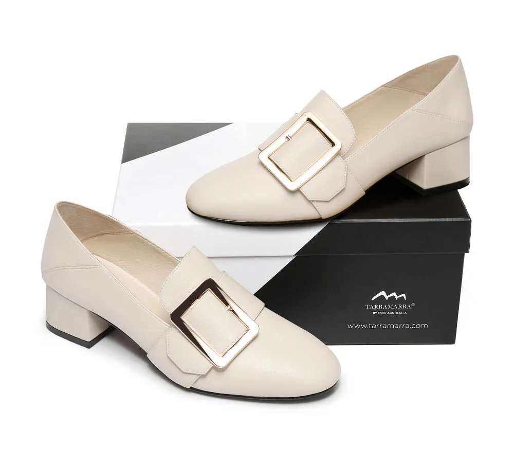 TARRAMARRA® Women Leather Square Buckle Almond Toe Low Block Heels Sammi