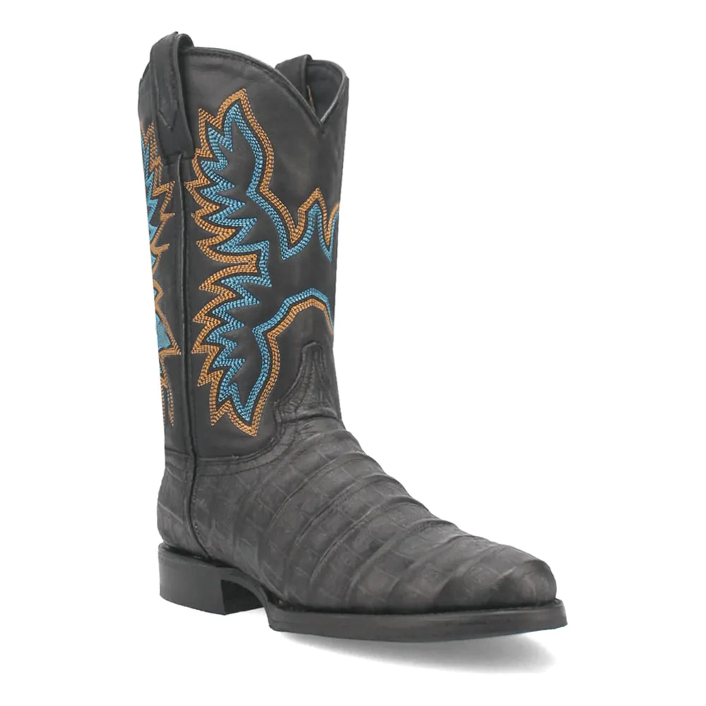 Trail Boss Embroidered Gator Print Round Toe Cowboy Boots